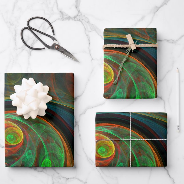 Rebirth Green Abstract Art Wrapping Paper Sheets (Front)