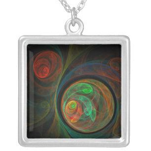 Rebirth Green Abstract Silver Necklace
