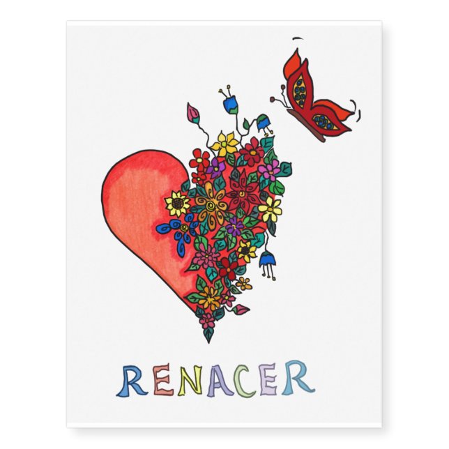 Rebirth Heart Flowers Temporary Tattoos (Front)