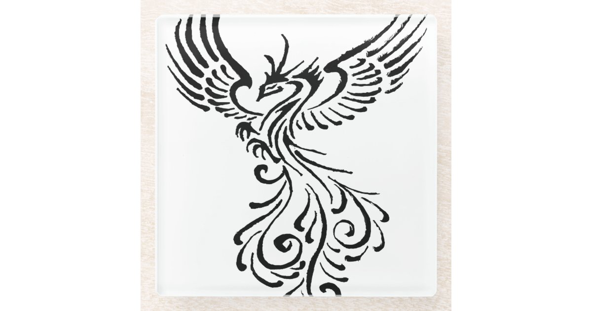 Rebirth Of The Phoenix Tribal Tattoo Design Glass Coaster | Zazzle