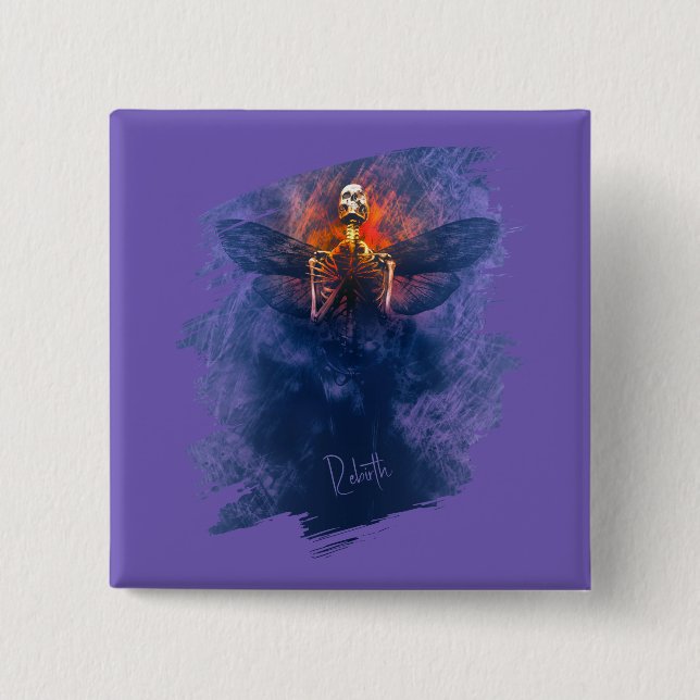 Rebirth. Skeleton with wings rising up Button (Front)