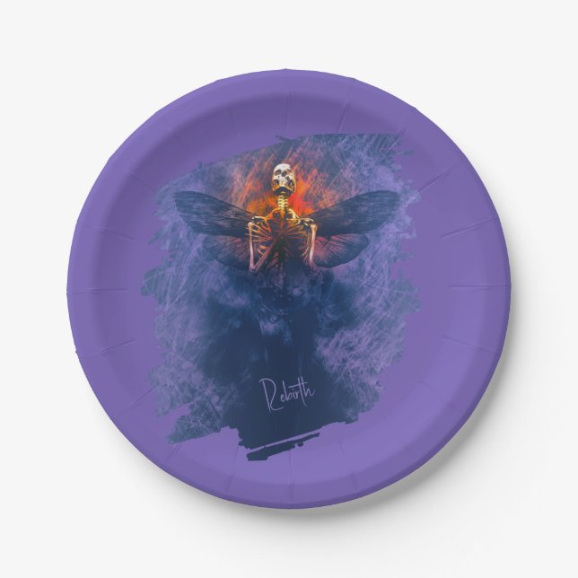 Rebirth. Skeleton with wings rising up Paper Plates (Front)