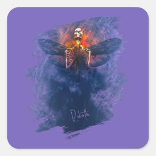 Rebirth. Skeleton with wings rising up Square Sticker