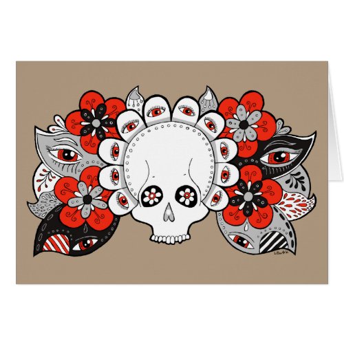 âœRebirthâ Skull and Flowers Drawing Blank Card