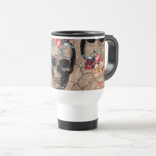 Rebirth - Skulls Blossoming from Dust Travel Mug (Front Right)