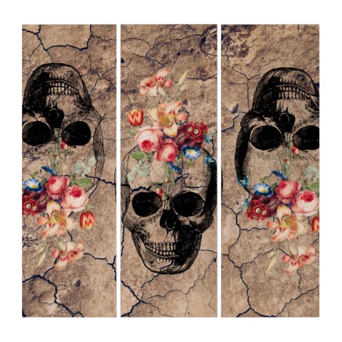 Rebirth _ Skulls Blossoming from Dust  Triptych
