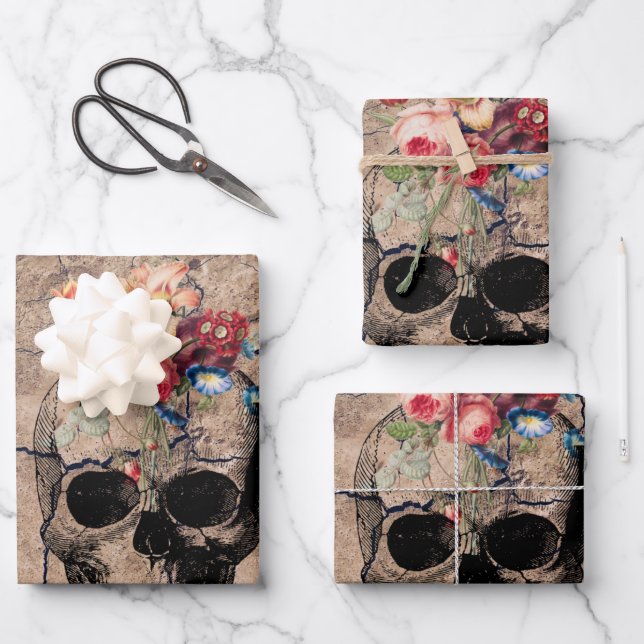 Rebirth - Skulls Blossoming from Dust Wrapping Paper Sheets (Front)