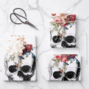Rebirth - Skulls Blossoming Wrapping Paper Sheets