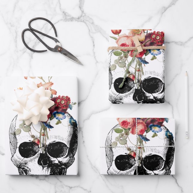 Rebirth - Skulls Blossoming Wrapping Paper Sheets (Front)