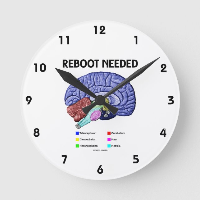 Reboot Needed (Anatomical Brain Humor) Round Clock (Front)