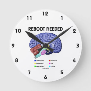 Reboot Needed (Anatomical Brain Humor) Round Clock