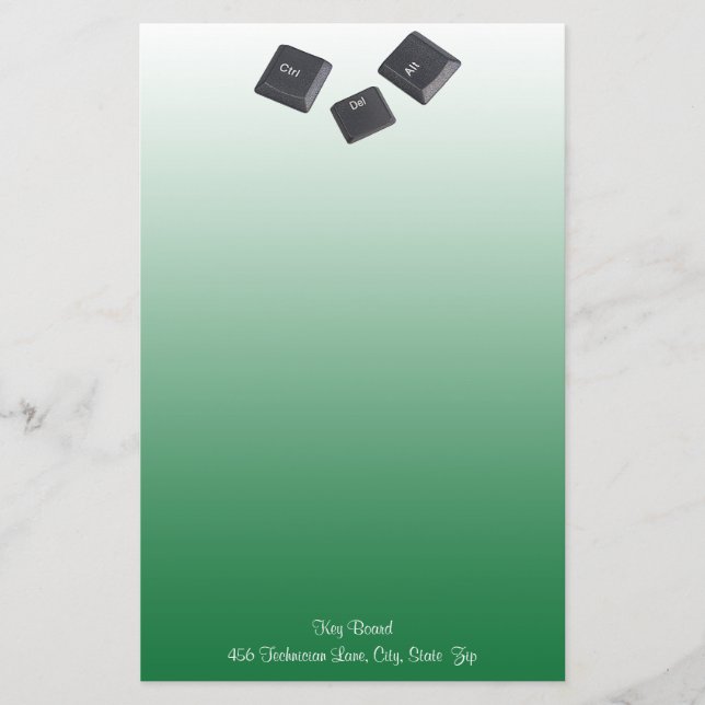 Reboot Personal Computer Keys Over Green Custom Stationery (Front)