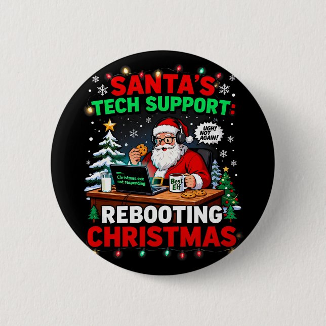Rebooting Funny Santa's Tech Support Christmas Com Button (Front)