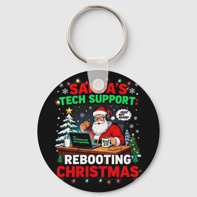 Rebooting Funny Santa's Tech Support Christmas Com Keychain (Front)