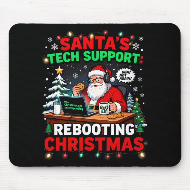 Rebooting Funny Santa's Tech Support Christmas Com Mouse Pad (Front)