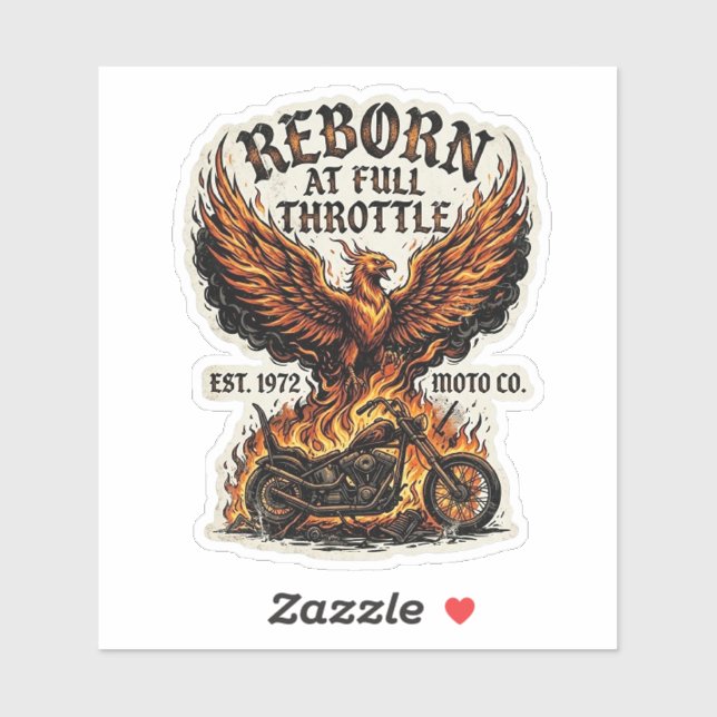 Reborn at Full Throttle Phoenix Motorcycle Biker Sticker (Sheet)
