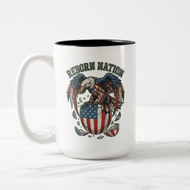 Reborn Nation American Eagle Hatching Flag Egg Tee Two-Tone Coffee Mug (Left)