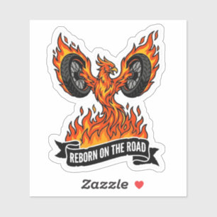 Reborn On The Road Biker Phoenix Motorcycle Sticker