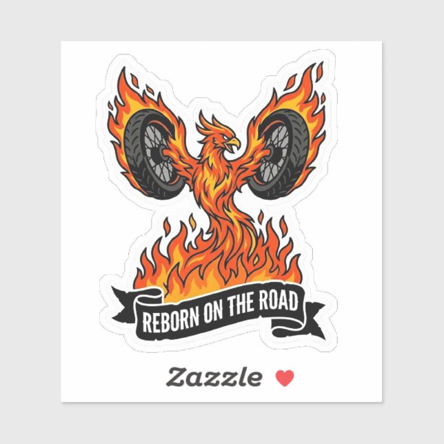 Reborn On The Road Biker Phoenix Motorcycle Sticker (Sheet)