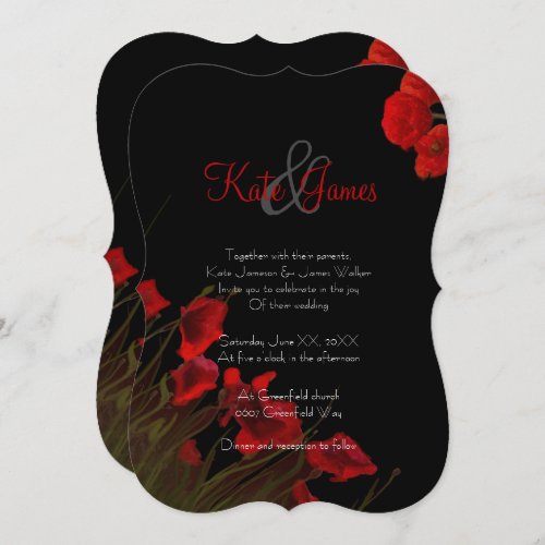 Rec and Black Poppies Gothic Wedding Invitation