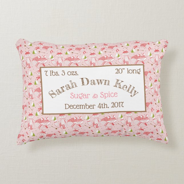 Rec Pillow Pink Foxes Baby Birth Info Customize (Front)