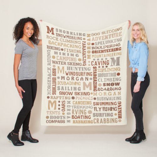 Rec Word Art Neutrals Cool Personalized Fleece Blanket