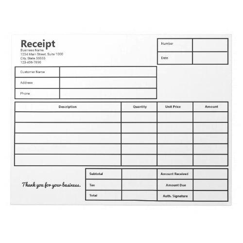 Receipt Black and White Simple Business Template Notepad