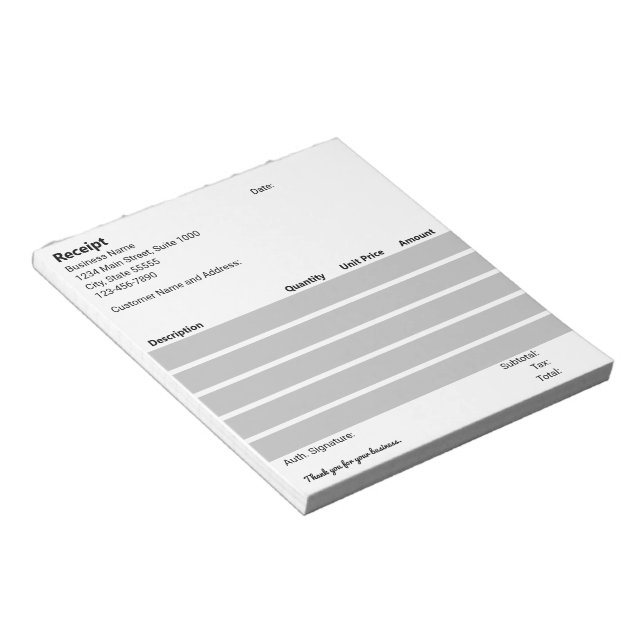 Receipt Black White Light Gray Business Template Notepad (Angled)