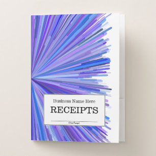 "RECEIPTS" + Blues & Purples Line Burst Pattern Pocket Folder