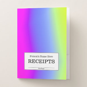 "RECEIPTS" + Fun Multicolored Rainbow-Like Pattern Pocket Folder