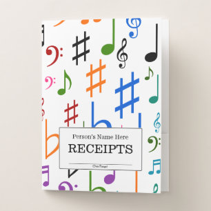 "RECEIPTS" + Many Colorful Music Notes and Symbols Pocket Folder