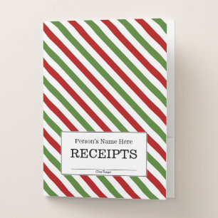 "RECEIPTS" + Red, White & Green Striped Pattern Pocket Folder