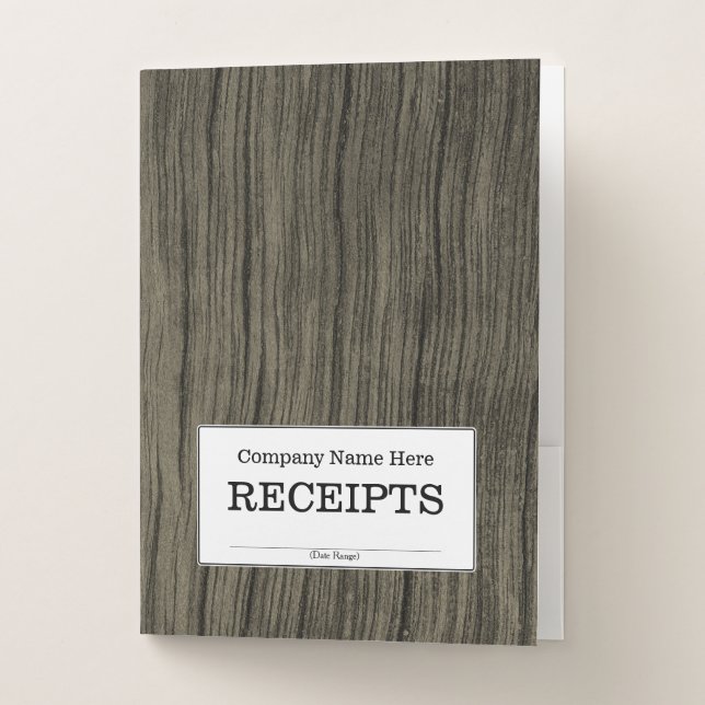 "RECEIPTS" + Rustic Faux Wood Look Pattern Pocket Folder (Front)