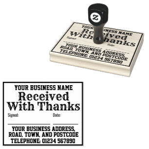 Received With Thanks with Name, Address. Receipt Rubber Stamp