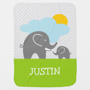 Receiving baby blanket with cute gray elephants
