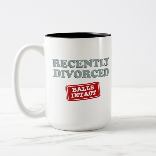 Recently Divorced, Balls Intact Two-Tone Coffee Mug (Left)