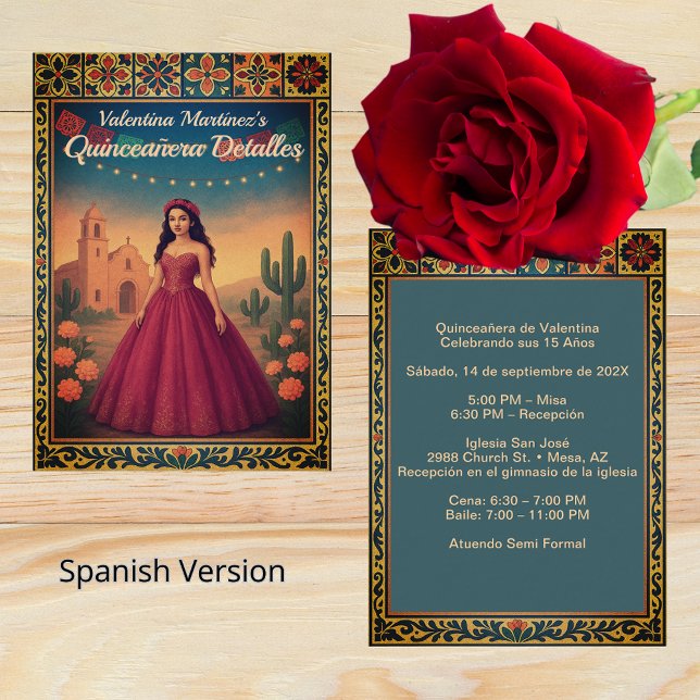 Recepción Vintage Quinceañera Vestido Rojo Enclosure Card (Recepción Vintage Quinceañera Vestido Rojo Enclosure Card)