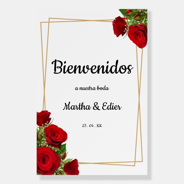 Recepcion Welcome Spanish Red Roses Wedding  Foam Board (Front)
