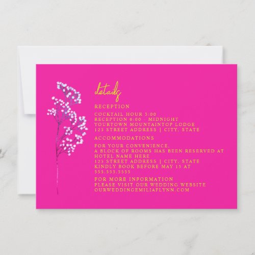 Reception Accommodation Hot Pink Wedding Invitation