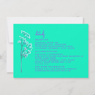 Reception Accommodation Neon Blue Wedding Details Invitation