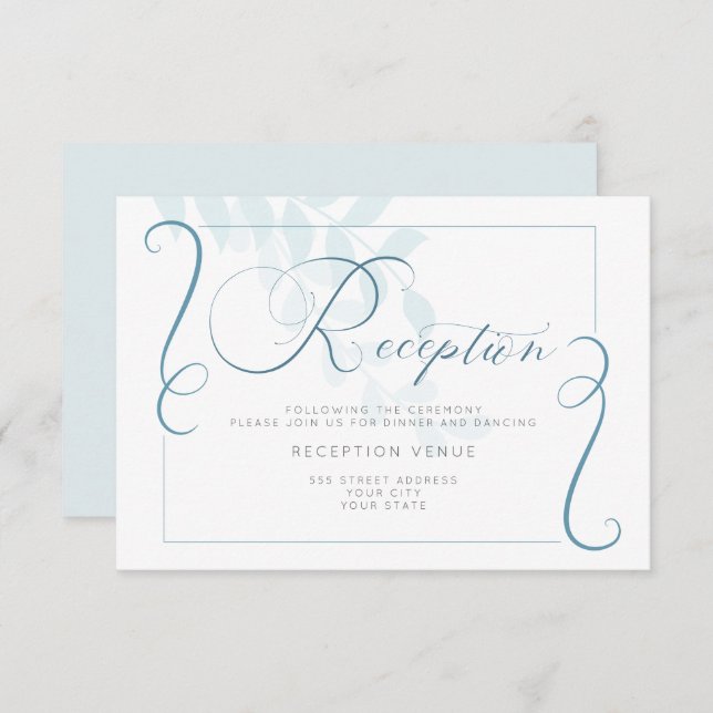 Reception - Barely There Smoke Blue Botanical Invitation (Front/Back)