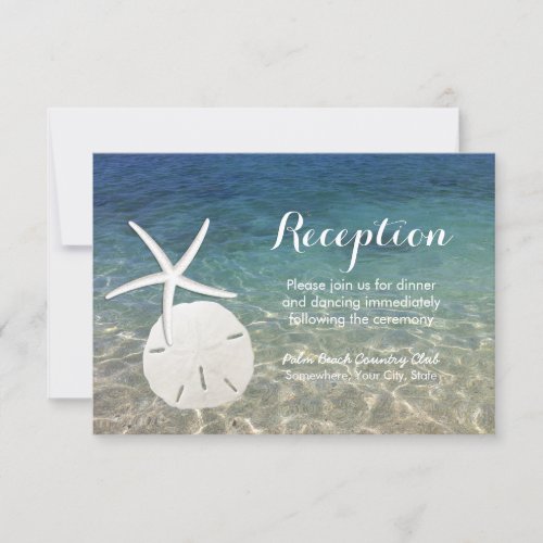 Starfish &amp; Sand Dollar Beach Wedding Reception 3.5x5 Paper Invitation Card
