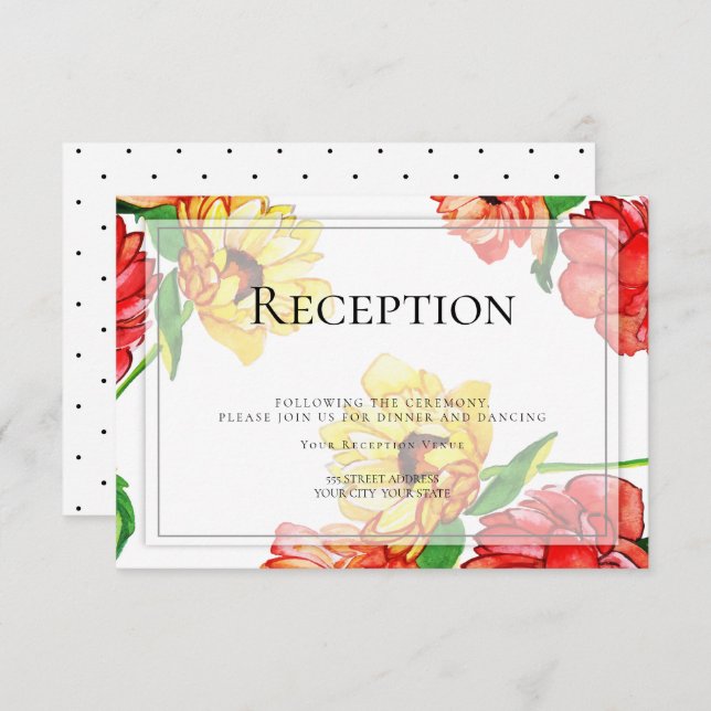 Reception | Big Bold Red Yellow Flowers Invitation (Front/Back)