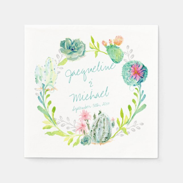 Reception Bridal Shower Cactus Succulent Desert Napkins (Front)