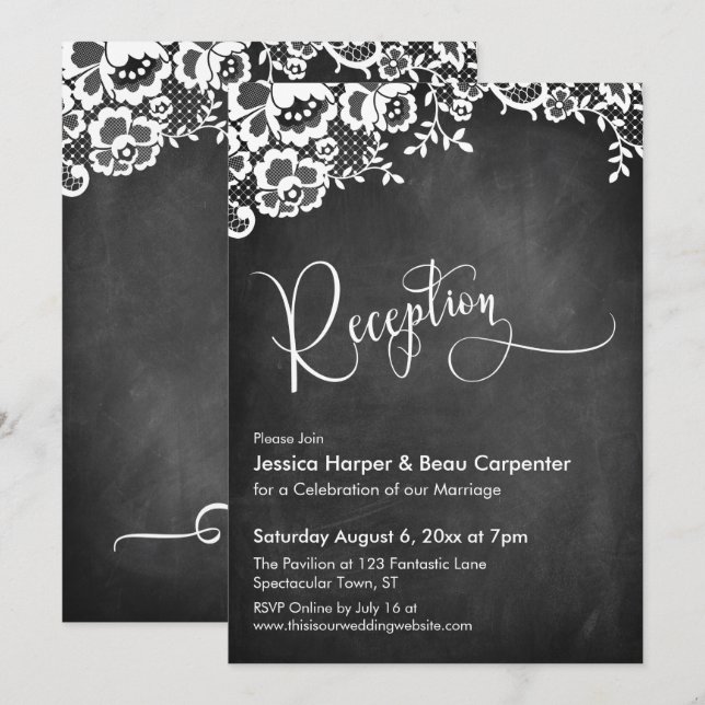 Reception Calligraphy Chalkboard & Lace Wedding Invitation (Front/Back)