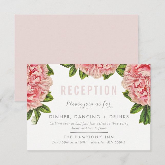 RECEPTION CARD chic pink floral peony flower (Front/Back)
