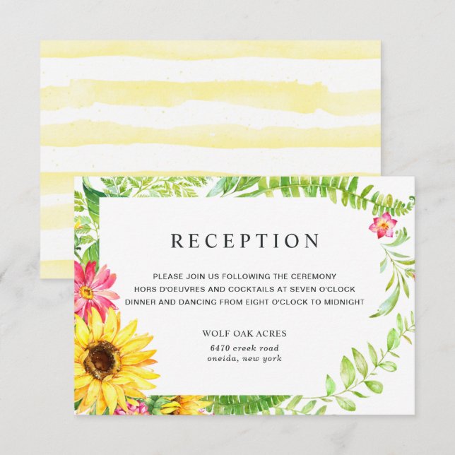 Reception Card for a Sunflower Wedding (Front/Back)