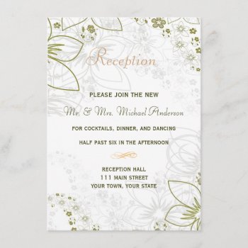 Reception Card For Green And Gold Simple Wedding by WeddingsByMaggie at Zazzle