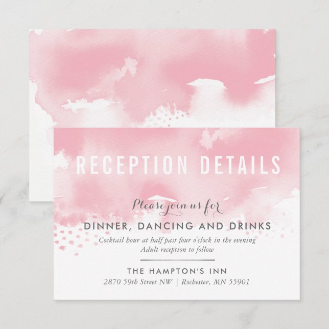 RECEPTION CARD stylish watercolor blush pink grey (Front/Back)
