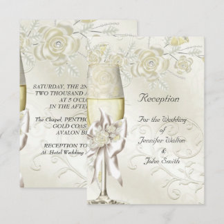 Reception Card Wedding Gold Cream Pearl Floral
